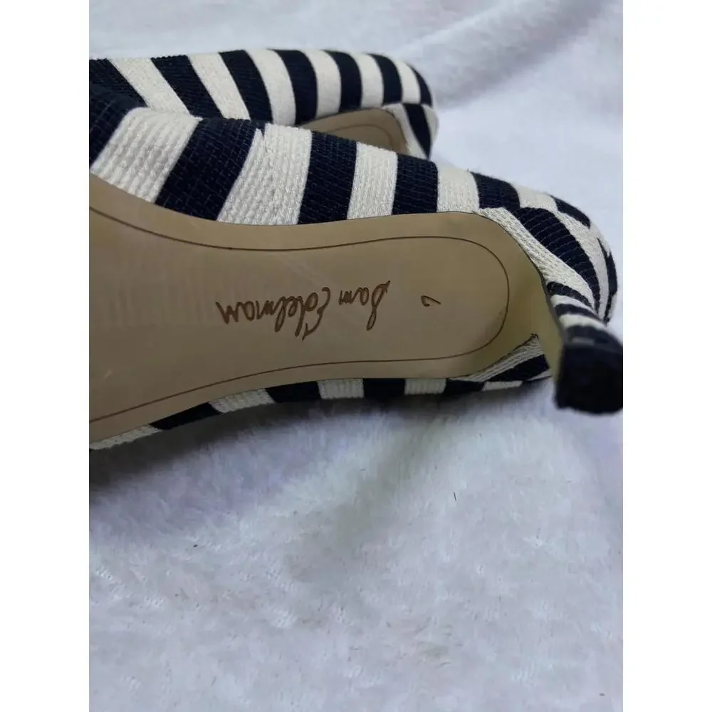 Sam Edelman black white 4" Stripe Heels Stiletto Sz. 7 M US 37 EU Women’s Canvas - Picture 11 of 11